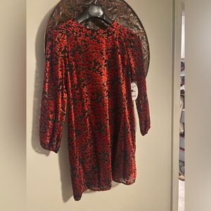 Red and black velvet print mini dress.